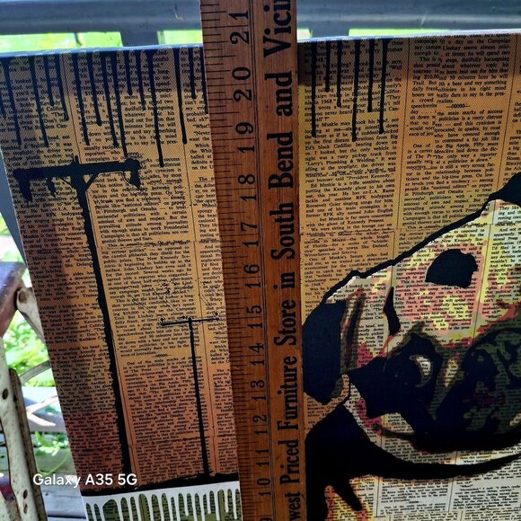Artsy Vintage Dog Print On Newspaper Canvas Art Pug Retro Cozy Wall - Picture 4 of 5